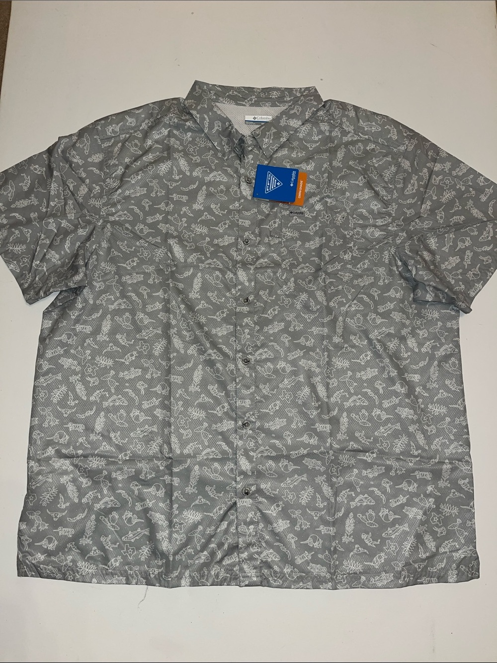 Columbia PFG Texas Shirt Mens XXL Steer Armadillo Print Gray Camp Button Up NWT